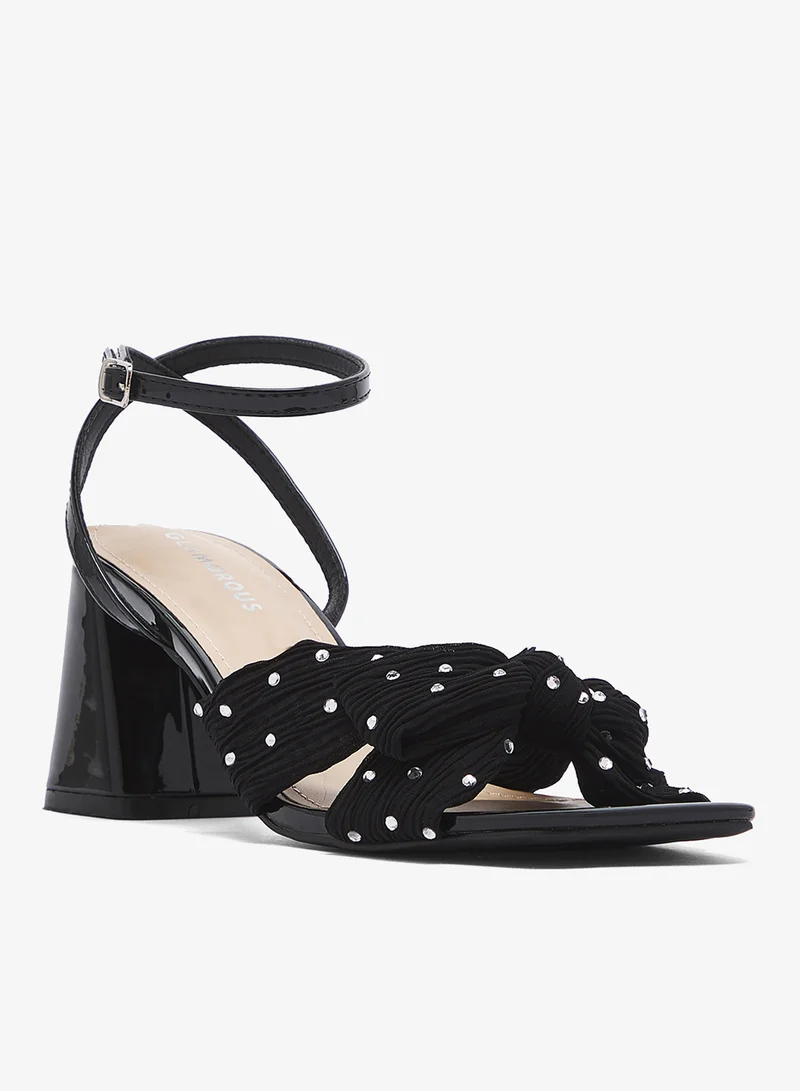 GLAMOROUS Embellished Bow Block Heel Sandals